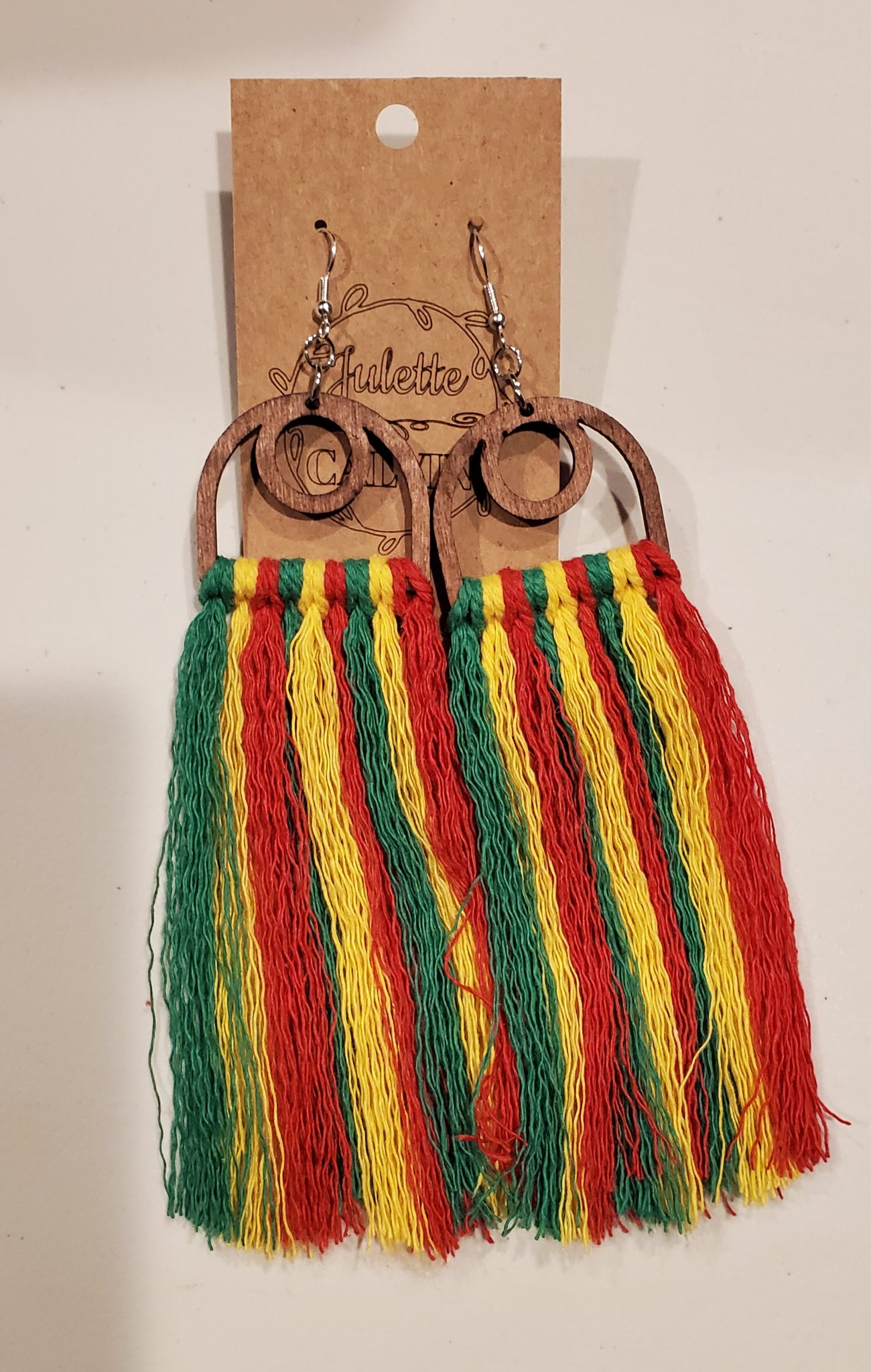 Pan African Fringe Earrings-Red Green Yellow