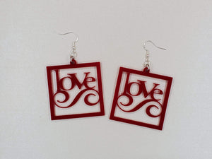 Red Love Square Earrings